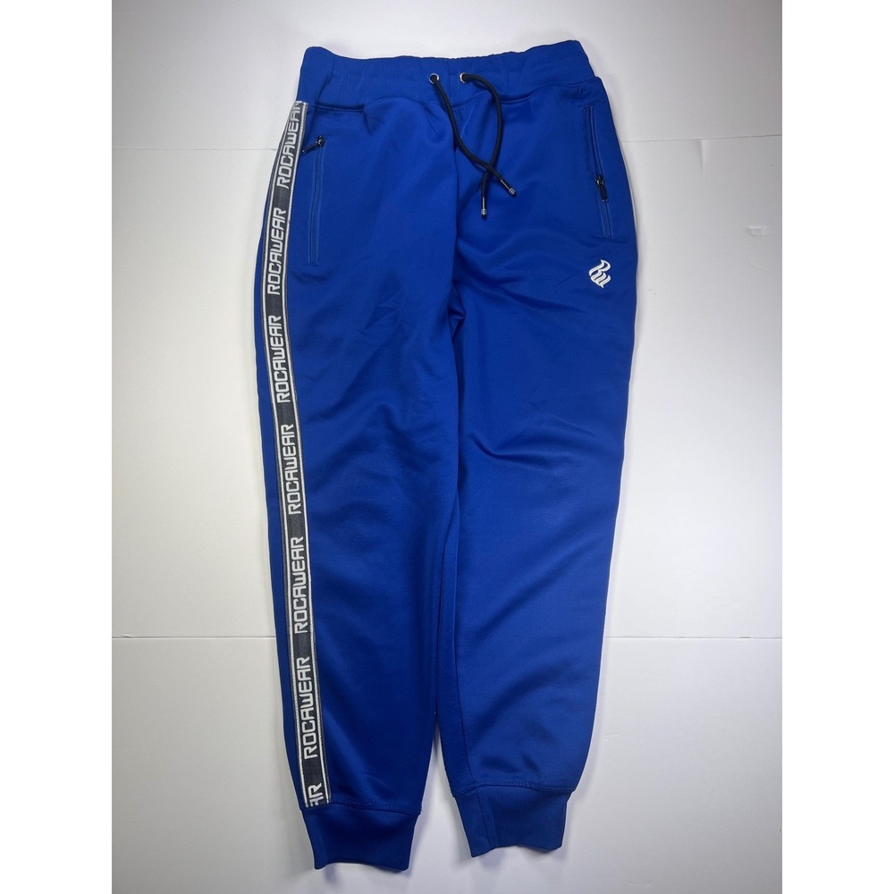 Rocawear Mens XL Royal Blue Track Pants Side Stripe Logo Joggers Streetwear